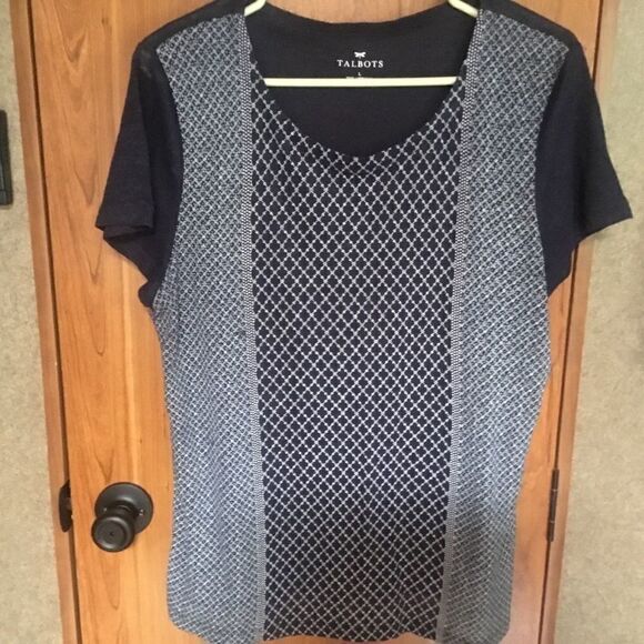 Talbots Tops - Talbots Women’s Sz L Navy Print Linen Blouse